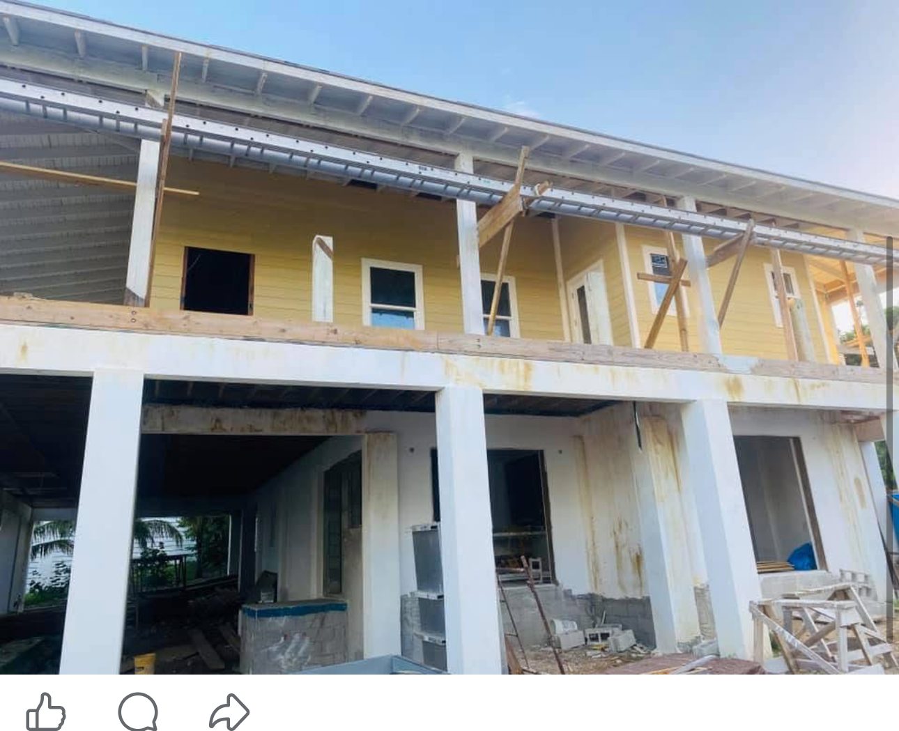 Two story beach residence under construction in Abaco